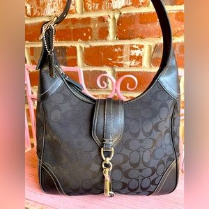 Coach Black Signature Monogram Jackie Shoulder Bag